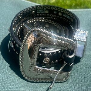 Nocona Belt Co Embellished Western Leather Black Belt Size Medium Good Condition